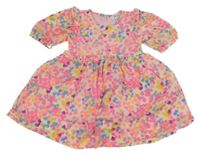 Svetloružová -farebné šifónové šaty so srdiečkami a volánikmi