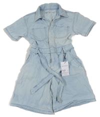 Nové - Světlemodrý riflový kraťasový košilový overal s páskem Denim Co.