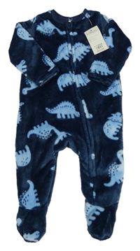 Nové - Tmavomodrý plyšový overal s dinosaury Peacocks