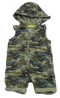 Khaki army teplákový kraťasový overal s kapucňou F&F