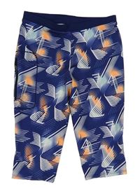 Modro-oranžové vzorované crop sportovní legíny 