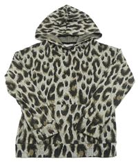 Sivo-čierno-hnedá ľahká leopardí pletená mikina s kapucňou Matalan