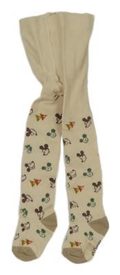 Smetanové vzorované punčocháče s Mickeym 