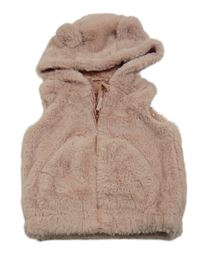 Svetloružová kožušinová podšitá vesta s kapucňou zn. Nutmeg