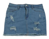 Modrá rifľová sukňa s dierami