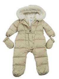 Svetlobéžová šušťáková zimná kombinéza s kapucí + rukavice F&F