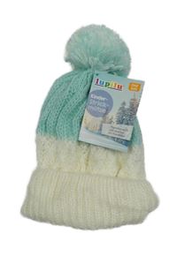 Nové - mintovo-bílá pletená čepice s bambulí Lupilu
