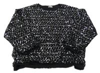 Čierno-strieborná flitrová mikina Zara