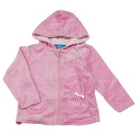 Růžová sametová propínací mikina s kapsami a kapucí Topolino