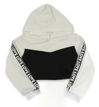 Bielo-čierna športová crop mikina s nápisy na rukávech a kapucňou shein