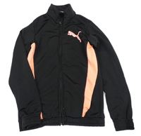 Černá sportovní propínací mikina s oranžovým pruhem a logem Puma