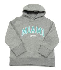 Šedá melírovaná mikina s nápisem a kapucí 