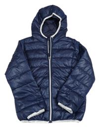 Tmavomodrá šusťáková prošívaná zateplená bunda s kapucí Y.F.K.