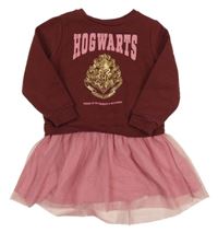 Vínové teplákové šaty s nápisem a tylovou sukní - Harry Potter H&M