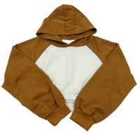 Bielo-hnedá crop ľahká mikina s kapucňou