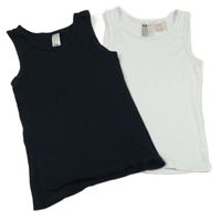 2x nátělník - bílý + tmavomodrý