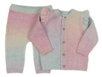 2 set - růžovo-modrý propínací svetr + kalhoty Tu