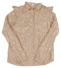 Růžová pruhovaná třpytivá halenka s volánky hema