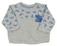 Sivá melírovaná mikina s modrymi dinosaurami Ergee