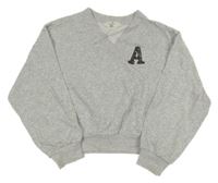 Sivá melírovaná crop mikina s písmenem H&M