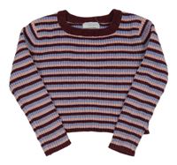 Fialovo-vínový pruhovaný žinylkový crop sveter Primark