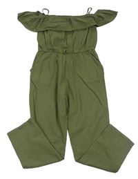 Khaki krepový letný nohavicový overal s volnými rameny a volánikom H&M