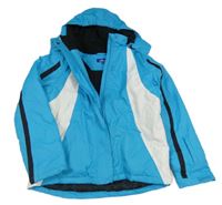 Modro-bílá šusťáková zimní funkční bunda s kapucí Crane