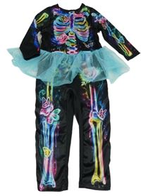 Kostým - Černý overal - kostlivec s tylovou sukní