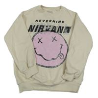 Béžová mikina s nápisy a smajlíky 