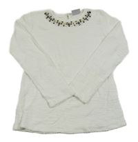 Biely vzorovaný sveter s kamienkami a perličkami Matalan