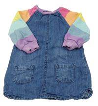 Tmavomodro-farebné riflovo/teplákové šaty pruhovanými rukávy Next