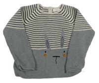 Šedo-smetanový pruhovaný svetr s králíkem Next