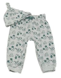 2set - Šedo-zelené tepláky s Mickeym a kamarády + čepice Primark