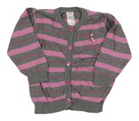 Sivo-ružový pruhovaný prepínaci sveter s psíkom Dopodopo