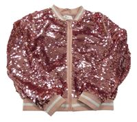 Růžový flitrovaný crop jarní bomber s flitry a jednorožcem H&M