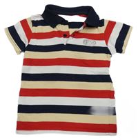 Tmavomodro-bielo-červeno-béžové pruhované polo tričko