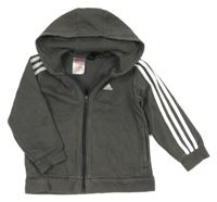 Antracitovo-bílá propínací mikina s pruhy a logem a kapucí Adidas