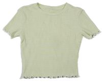 Světlezeleno-biele pruhované rebrované crop tričko