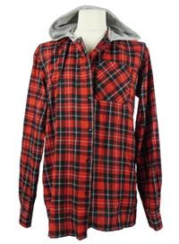 Pánská červeno-černá kostkovaná košile s kapucí FSBN 