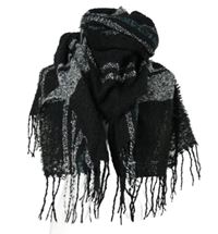 Dámska čierna kockovaná šál s strapcemi