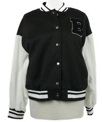 Dámská černo-bílá propínací baseballová mikina s pruhy Shein