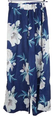 Dámské tmavomodré květované volné kalhoty 