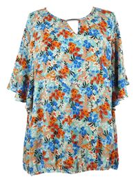 Dámská světlemodro-červená květovaná halenka George 