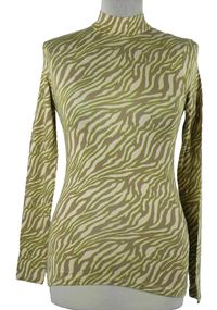 Dámské béžovo-limetkové vzorované triko se stojáčkem Amisu 