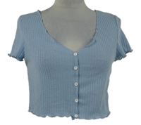 Dámské světlemodré žebrované úpletové crop propínací tričko Shein 