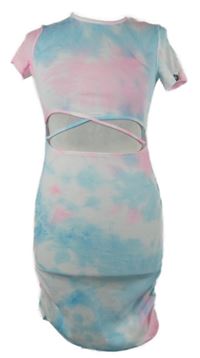 Dámske modro-ružové batikované rebrované šaty s prestrihom H&M