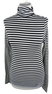 Nové - Dámske bielo-čierne pruhované tričko s rolákom H&M