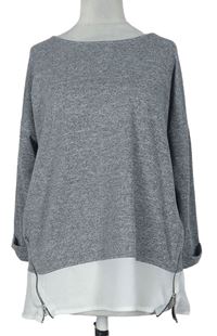 Dámský šedý melírovaný svetr s bílou halenkovou vsadkou Atmosphere 