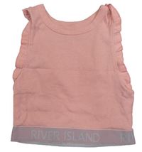Neónově ružový rebrovaný crop top s logom River Island