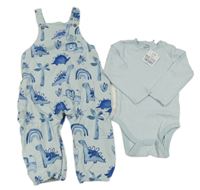 2set- modré laclové tepláky s dinosaury+ pruhované body Next
